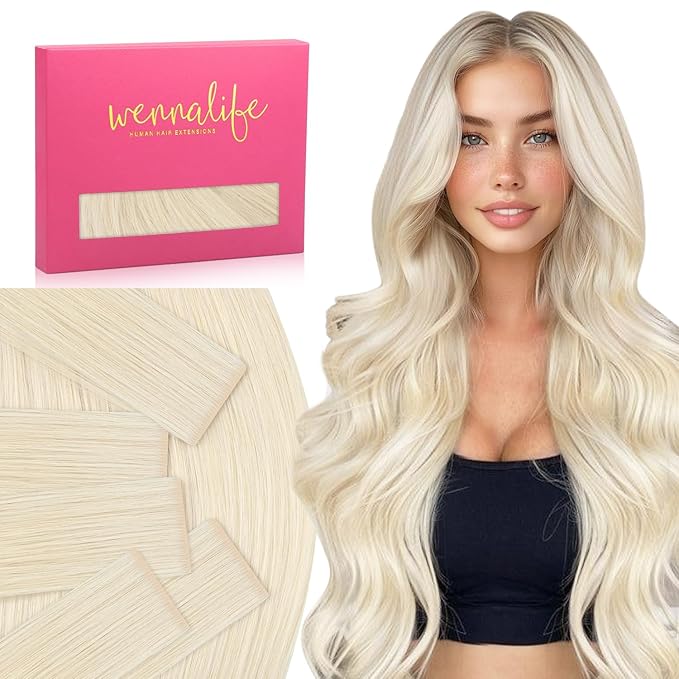 WENNALIFE Invisi Edge Tape in Hair Extensions Human Hair, 14 Inch 25g 10pcs Platinum Blonde Invisible Luxury Remy Hair Extensions Natural Seamless Injected Tape Straight Extensiones De Cabello Humano