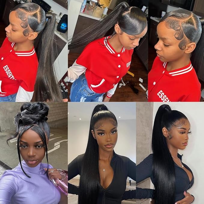 Straight Full Lace Wigs Human Hair 100% Hand-tied Full Lace Human Hair Wigs Full Scalp Lace Wigs Part Anywhere 180% Density(18inch, Natural Black)