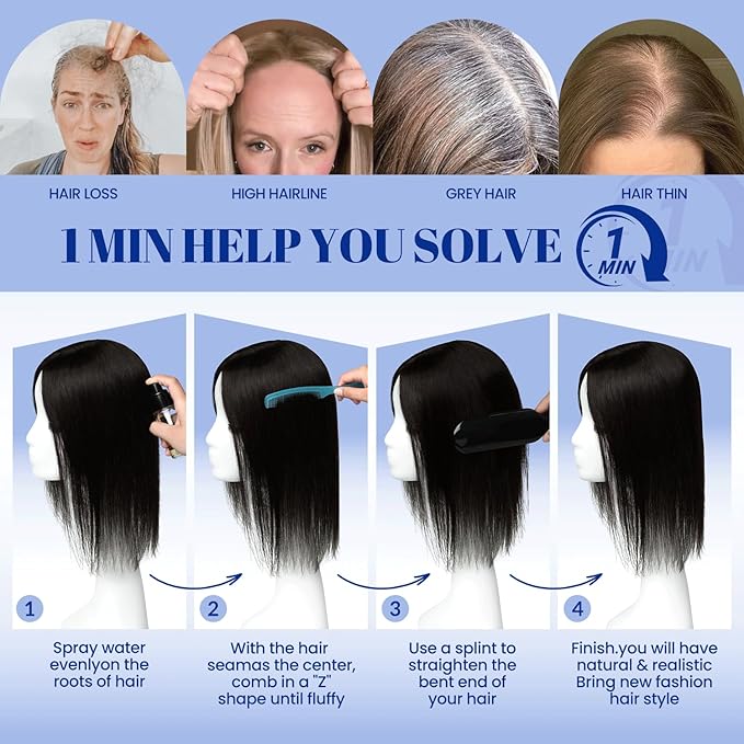 WORLDSTAR Human Hair Topper 360°3D Coverage Hairpieces Hand-stitched Real Hair Toppers for Women Add Volume,6 * 7 Inch Base 12Inch #2 Dark Brown,55g with Thinning Hair Upgrade Lace Base (tp#2-12)