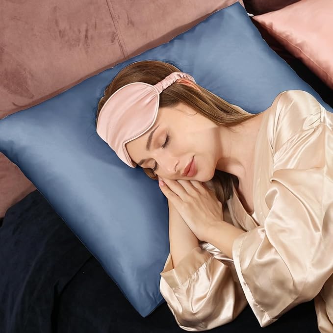 Adubor 100% Silk Pillowcase - Mulberry Silk Pillow Cases, 23 Momme 6A Grade Fibers, Silk Pillow Case for Hair and Skin Health, with Hidden Zipper (Standard 20''×26'', Gray Blue, 1PC)