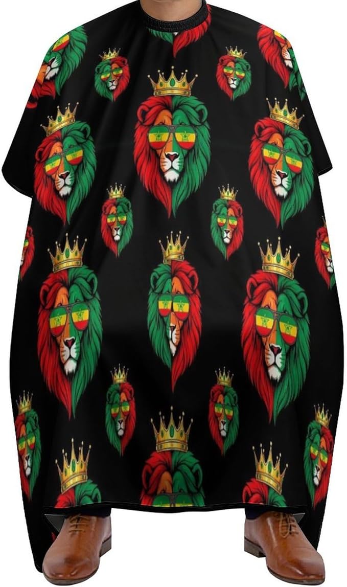 Women Rasta Flag Reggae King Lion Black Haircut Barber Cape Cover, Extra Large Hairdressing Apron for Home Stylists, Easy Clean