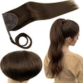 RUANTURE Clip in Ponytail Hair Extensions Human Hair Chocolate Brown Real Hair Ponytail Extension Straight Wrap Around Ponytail Human Hair Extension 16 Inch 80g Thick Pony Tails Hair Extensions