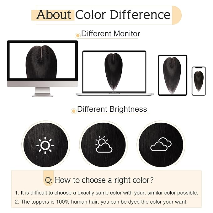 SEGO Human Hair Toppers for Women With Thinning Hair, 7 * 13CM Silk Base 100% Real Human Hair Clip in Top Wiglet Hairpieces //6 Inch No Bangs Natural Black