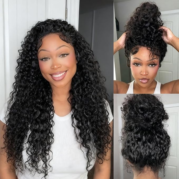 360 Deep Wave Lace Front Wigs Human Hair 200% Density 360 HD Lace Front Wigs Deep Wave Pre Plucked With Baby Hair Curly Full Lace Wig with Adjustable Straps for Women (24 Inch)