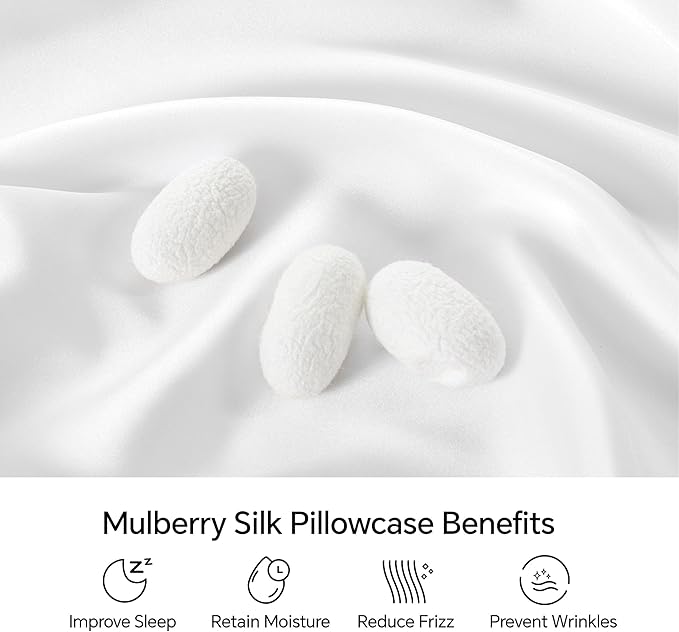 INFIIXSO Mulberry Silk Pillow Case King Size, Silk Pillowcase with Hidden Zipper 20"x36", Extraordinary Smooth and Soft Pillow Cases for Hair and Skin(White, 1 Pack)