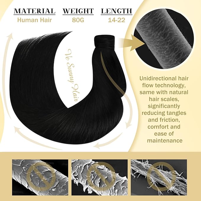Ve Sunny Hair Extensions Ponytail Real Human Hair Wrap Around Clip in Ponytail Hair Extensions Straight Extensions Human Hair for Women Jet Black 20inch 80G