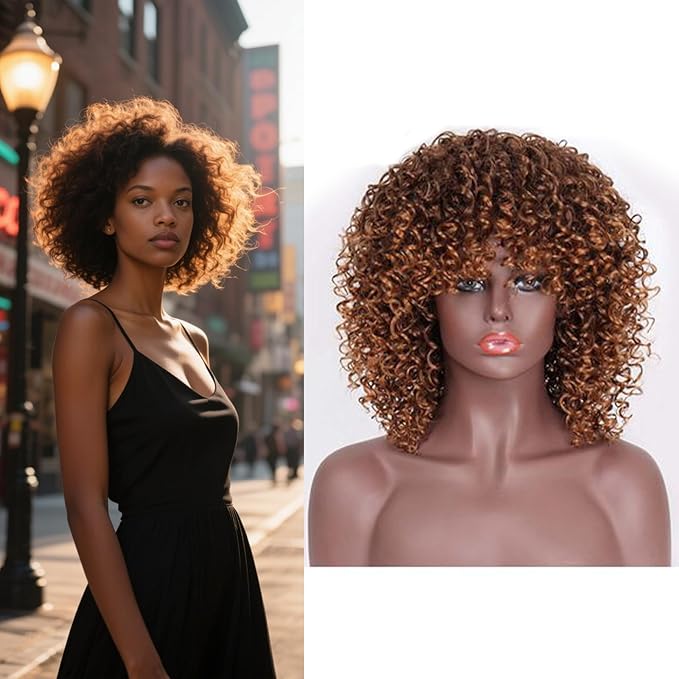 Afro Wig 15 Inch Black Women Afro Wigs African Curly Wigs Elastic Fluffy Wigs Synthetic Hair Suitable for Cosplay Daily and Party