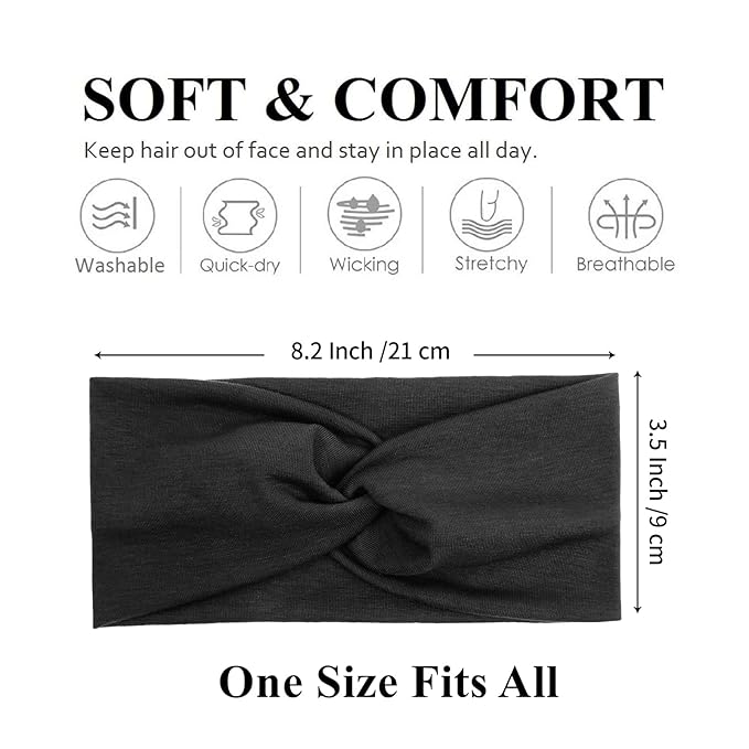 Tobeffect Headbands for Women Non Slip Turban Head Band Boho Elastic Hair Bands for Teen Girls Fashion Wraps Accessories Solid Color, 8 pack
