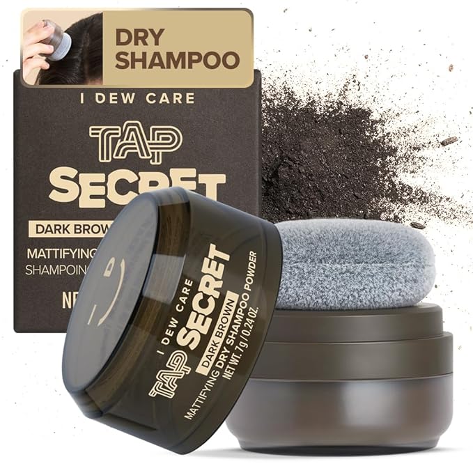 I DEW CARE Biotin Clarifying Dry Shampoo - Tap Secret Dark Brown | Strengthening & Volumizing, Powder Type, Refillable, Travel size, Non-aerosol, Brunette, Korean Ginseng, 0.24 oz
