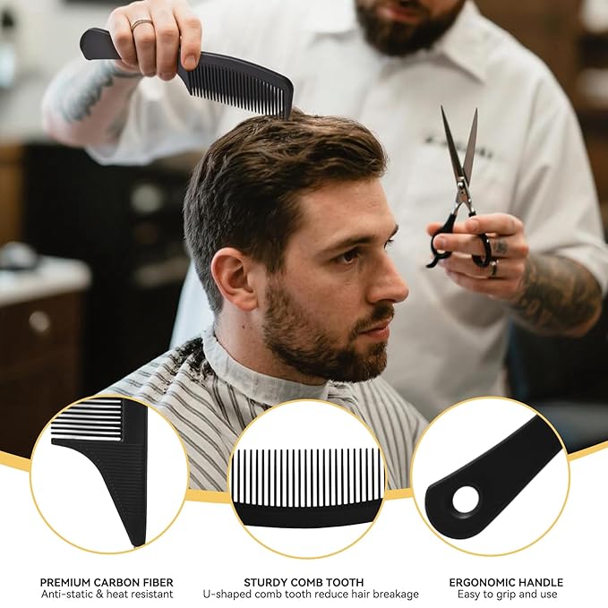 4PCS Combs for Women and Men, Professional Comb Set for Braiding Cutting Barber Styling Curly Parting, Wide Tooth Rat Tail Fine Tooth Hair Combs Kit for All Hair Types