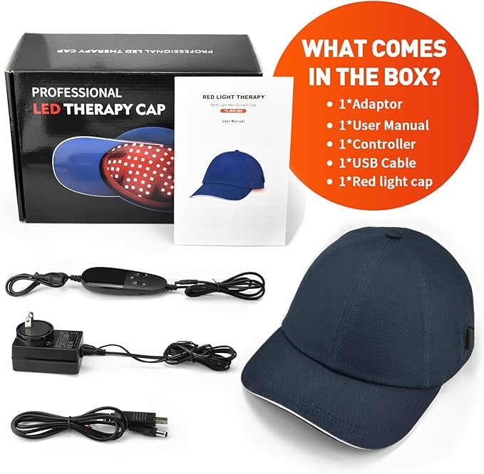 Red Light Cap, Red Light Hat for Head, 630nm 850nm 940nm Infrared Light Cap Adjustable Size, and Pulse Mode