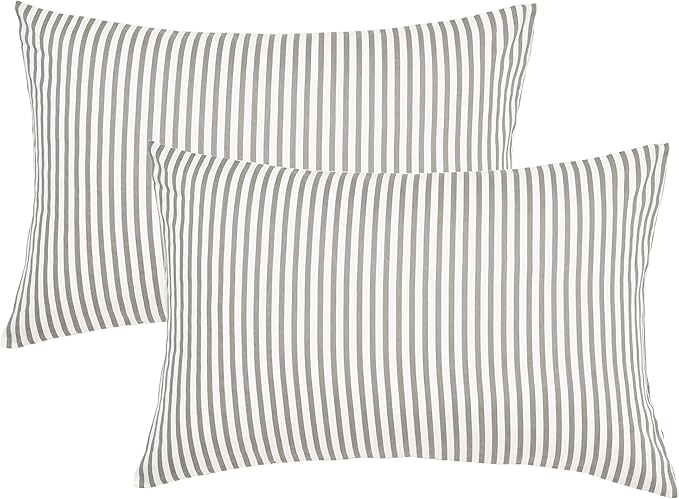 JELLYMONI 100% Natural Cotton Striped Pillowcases Set, 2 Pack White and Grey Vertical Stripes Pattern Printed Pillow Covers with Envelope Closure(Pillows are not Included)-King(20"×36")