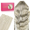 WENNALIFE Seamless Clip In Hair Extensions, 18 Inch 7pcs 130g Ash Blonde Highlighted Platinum Blonde Human Hair Extensions, Invisible PU Weft