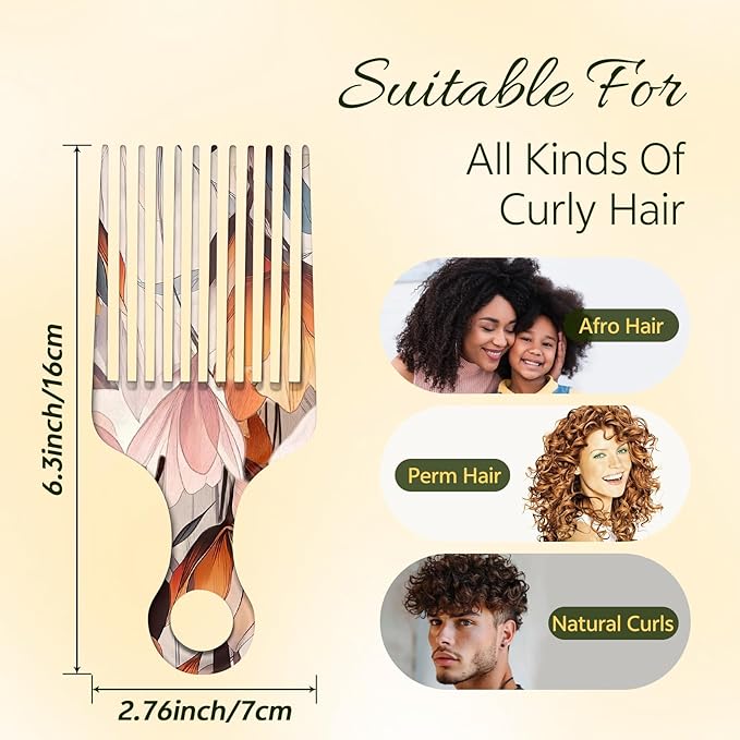 2 Pcs Afro Pick Comb for Natural Curly Hair,Portable Styling Hair Pick for Travel,Anti-Static,Cute Afro Comb for Women Men and Girls(Orange-T11)