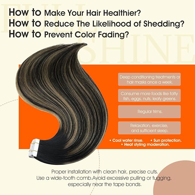 Full Shine Tape in Extensions 22Inch Tape in Hair Extensions Human Hair Color 1B/27/1B Off Black Ombre Honey Blonde Extension Invisible Remy Skin Weft 50G 20Pcs for Women Silky Straight