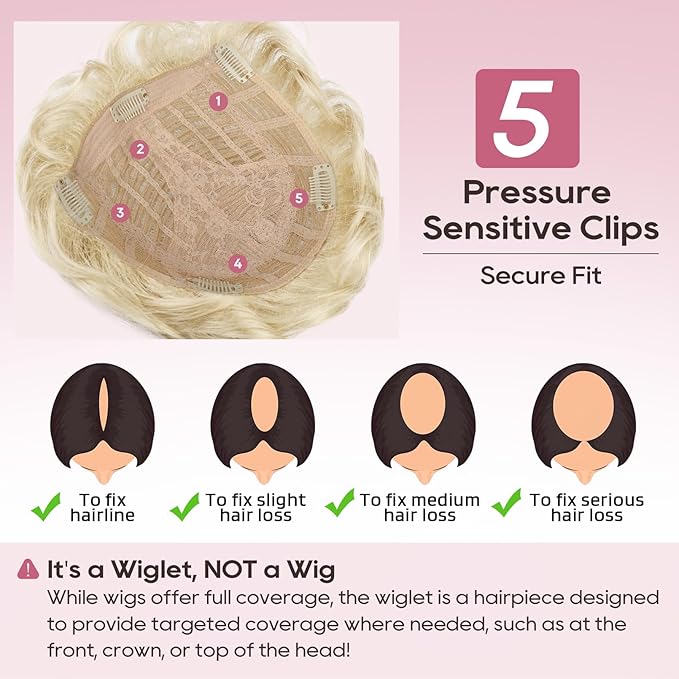 REECHO Hair Topper, Short Wiglet Hair Topper for Women with Thinning Large Coverage Synthetic Top Crown Hairpiece for Women - Golden Blonde