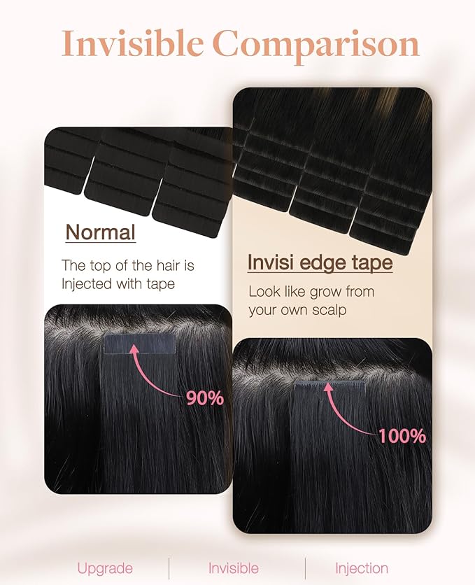 GOO GOO Invisi Edge Tape in Hair Extensions Human Hair, 1B/6/1B Balayage Natural Black to Chestnut Brown, 20pcs 20inch 50g, Virgin Remy Hair, Seamless Injected Tape, Natural Look