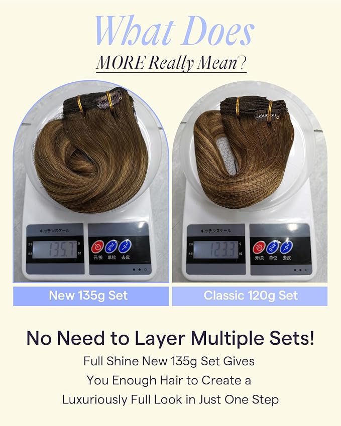 Full Shine Human Hair Clip in Extensions Brown Hair Extensions Clip ins 18 Inch 135 G Medium Brown Balayage Honey Blonde Invisible Hair Extensions for Women 7 Pcs
