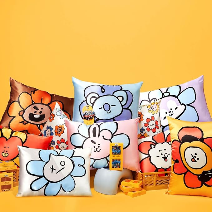 Kitsch x BT21 Satin Pillowcase with Zipper – Better Than Silk Pillowcase, Koya Character & Funky Floral Print – Soft Cooling Toddler Bed Time Pillow Case for Hair & Skin – King Size 19x36