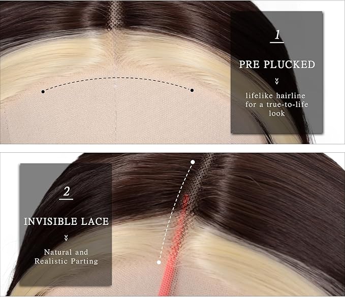 Brown Mix Blonde Long Straight Layered Wig 26 Inches Long Straight Wigs for Women Synthetic Lace Front Wig Middle Part Synthetic Wigs for Daily Cosplay Party Use(#Brown Mix Blonde, 26 Inch)
