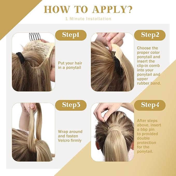 Ve Sunny Hair Extensions Ponytail Real Human Hair Wrap Around Clip in Ponytail Hair Extensions Straight Extensions Human Hair for Women Walnut Brown Ombre Light Brown Balayage Blonde 16inch 80G