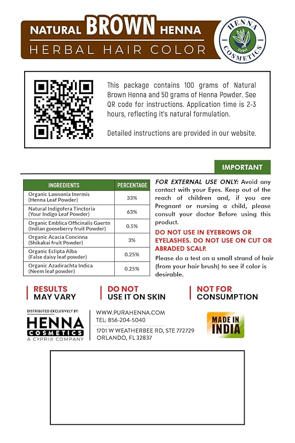 Natural Henna Hair Color Dye, 100% Pure Henna Powder for Hair Growth Organic (Brown, 100 Gr + Free 50 Gr.)
