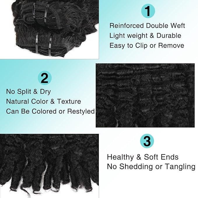Burmese Curly Clip In Hair Extensions Real Human Hair 8pcs 120g/Set Spirally Curly Classic Clips Ins Full Head For Black Women 24 Inch Natural Black