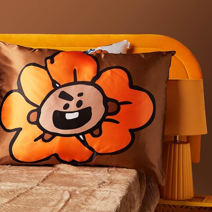 Kitsch x BT21 Satin Pillowcase with Zipper – Better Than Silk Pillowcase, Shooky Character & Funky Floral Print – Soft Cooling Toddler Bed Time Pillow Case for Hair & Skin – Queen/Standard 19x26