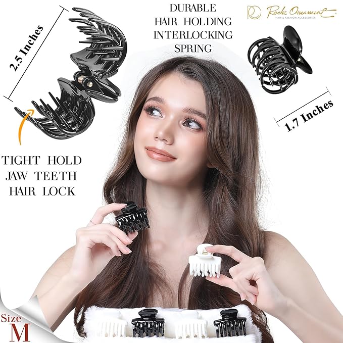 RC ROCHE 6 Pcs Double Claw Hair Clip Tooth Claw Clip Grip Tooth Jaw Clamps Thin Fine Hair Strong Hold No Slip Undo Clutchers for Women, Small Black & White