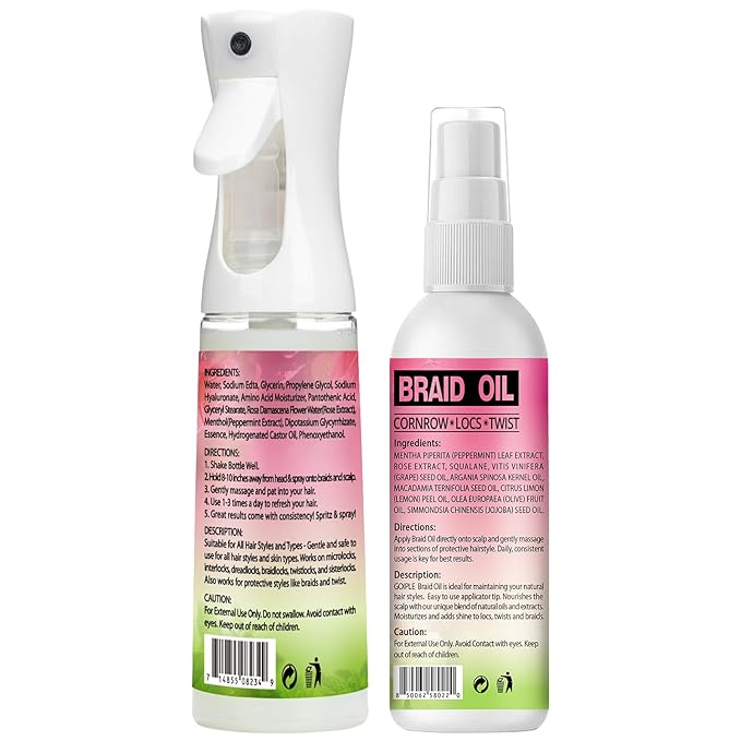 Rose Water for Hair Loc Spray Refreshing for Locs - Braid Oil for Soothes Moisturizes Dry & Itchy Scalp Braiding Scalp Oil for Twists - Loc Brush for Dreads Comfortable Massage Comb & Braid Bonnet