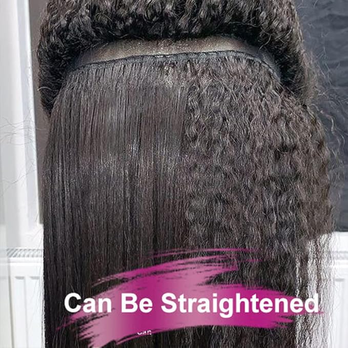 GOLFMAX 32 Inch Kinky Straight Lace Front Wigs Human Hair Yaki Straight Human Hair Wigs For Black Women 13x4 Transparent HD Lace Frontal Wig Pre Plucked With Baby Hair