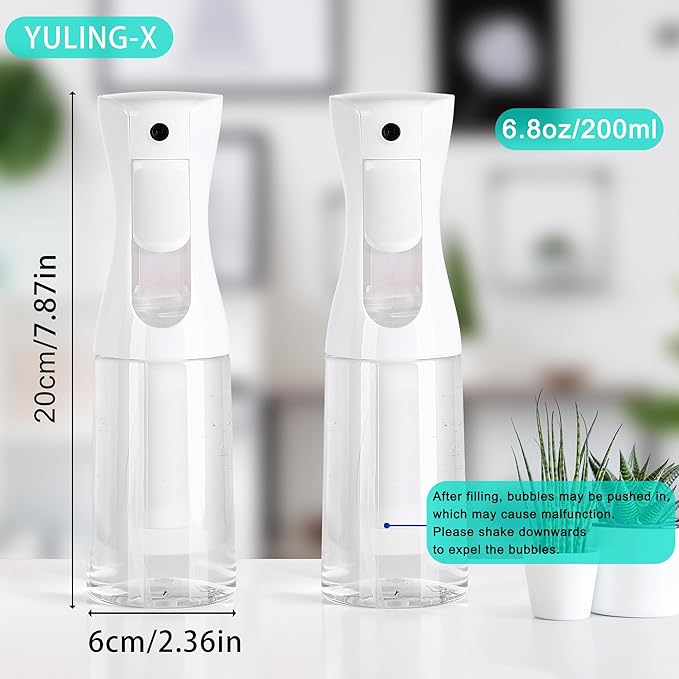 Spray Bottles For Hair, continuous spray bottle (200ml/6.8oz 2Pack) used for hair design, plants, cleaning, hair care and skin care, etc. – empty, reusable.（White）