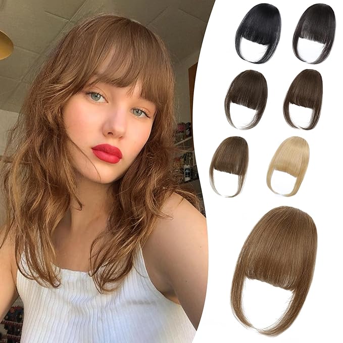 Wispy Bangs Hair Clip, 100% Human Hair Clip In Moca Brown Bangs for Women, Soft Layered Fake Bangs with Feathered Fringe, Easy Clip-On Design for Daily Wear & Halloween