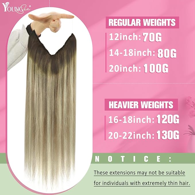 YoungSee Wire Hair Extensions for Women Balayage Invisible Wire Hair Extensions Real Human Hair Walnut Brown Ombre Light Brown with Blonde Short Straight Headband Hair Extension Remy Hair 12inch 70g
