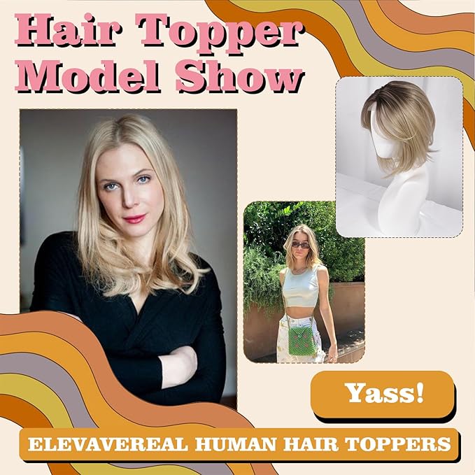 CROWN GUIDE 12 Inch Hair Toppers for Women with Thinning Hair - Synthetic Clip in Topper with Bangs Breathable Hairpiece 6.5x6.5 Base, Volume Wiglets Full Coverage (Ombre Blonde with Dark Root)