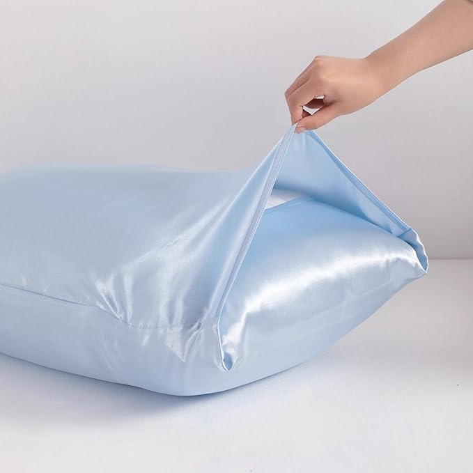 NTBAY 2 Pack Satin King Pillowcases for Hair and Skin, Luxurious and Silky Pillow Cases with Envelope Closure, 20x40 Inches, Aqua