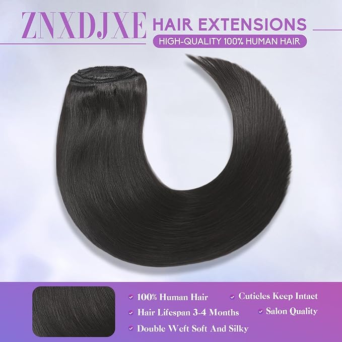 Clip in Hair Extensions Real Human Hair, 16 Inch 90g, 1B Natural Black, Invisible Seamless Straight Remy Human Hair Extensions Cip ins for Women 8pcs Per Set with Double Weft