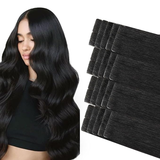 COOKAYU Invisi Edge Tape in Extensions Human Hair, Natural Black Seamless Injected Tape Ins Remy Hair 18Inch 40g 20pcs Straight Extensions Silky Smooth