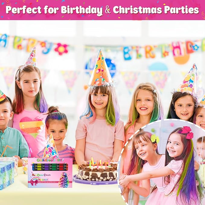 New Hair Chalk Comb Temporary DIY Hair Color for girls kids age 4 5 6 7 8 9 10 Washable Hair Chalk for Birthday Cosplay, LGBT Pride day Party(Red,Orange,Yellow,Green,Blue,Purple)