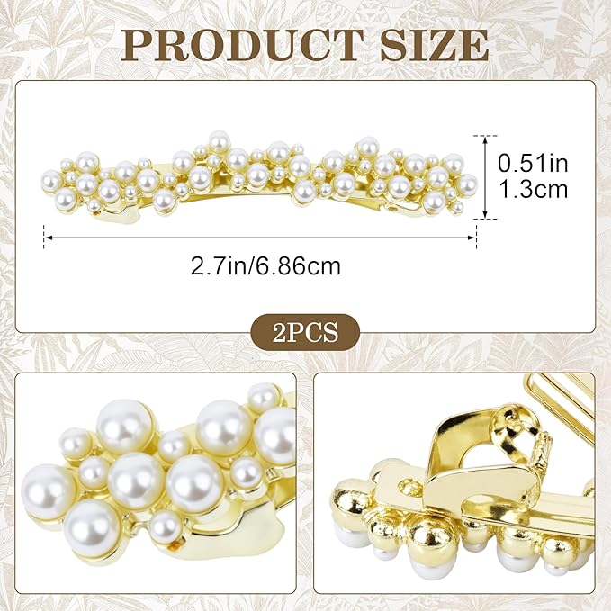 2 Pcs Pearl Hair Clip, Gold Hair Barrettes, Elegant Pearl Barrette, Small Decorative Pearls Hair Clips for Women Thick Thin Hair Party Wedding (Gold)