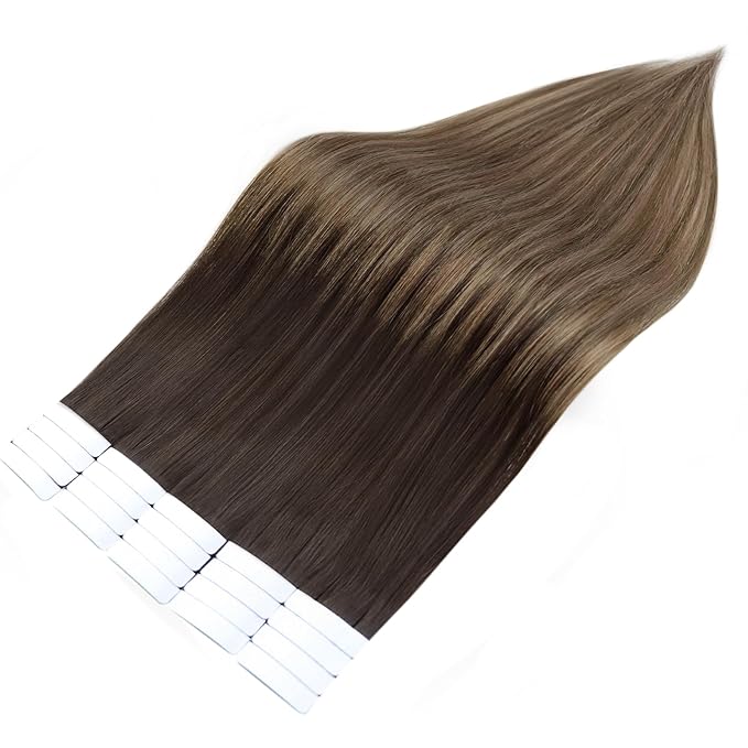 Full Shine Human Hair Tape in Extensions 22Inch Darkest Brown 2 Fading to 6 Light Brown Highlight 18 Ash Tape in Hair Extensions Human Hair Blonde Invisible Hair Extensions 20Pcs 50G