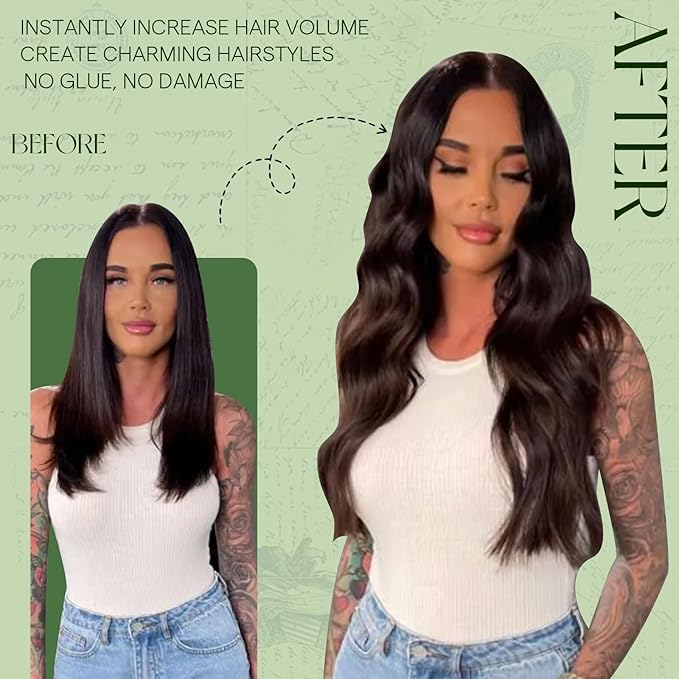 RUNATURE Brown Clip in Hair Extensions 24 Inch, Real Human Hair Clip in Extensions, Long Hair Extensions Clip Ins, Double Weft Remy Natural Hair, Add Hair Length, 135g 7pcs #4 Chocolate Brown
