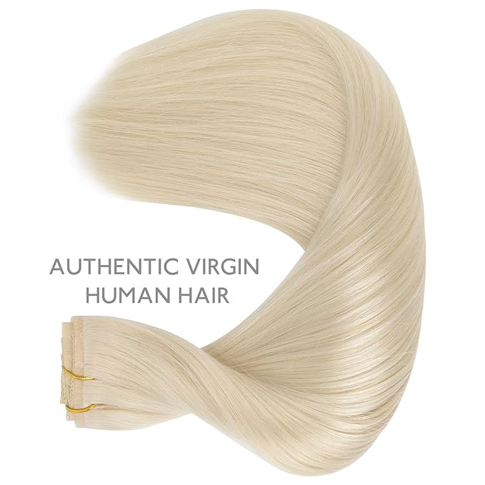 WENNALIFE Lace Seamless Clip in Hair Extensions Human Hair 7pcs Ultra Invisible 50% Thinner Seamless Clip Ins Platinum Blonde Natural Remy Hair 22 inch