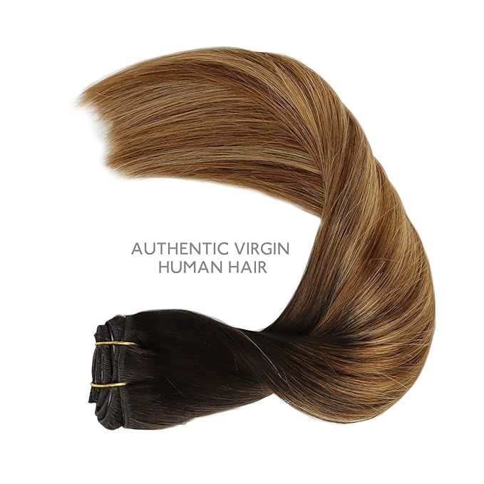 WENNALIFE Clip in Hair Extensions, 150g 16 Inch 9pcs Highlight Dark Brown to Chestnut Brown and Dirty Blonde Human Hair Extensions Thicker Clip in Hair Extensions Real Human Hair Clip Set Double Weft