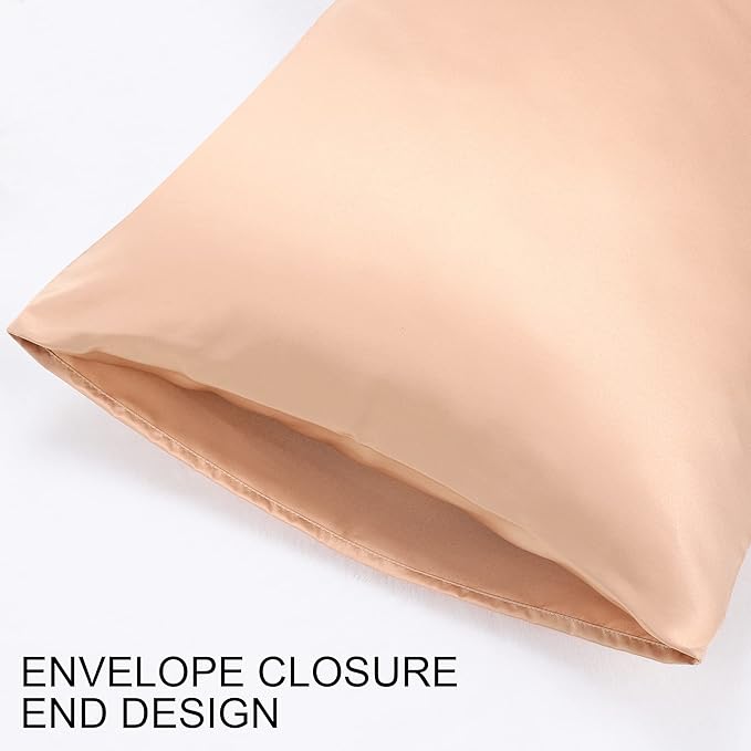 uxcell 2 Pack Silk Satin Pillowcase for Hair and Skin, Cool, Silky, Soft Breathable Pillow Cases Standard Size 20x26 Inch Sateen Pillowcase Champagne with Envelope Closure