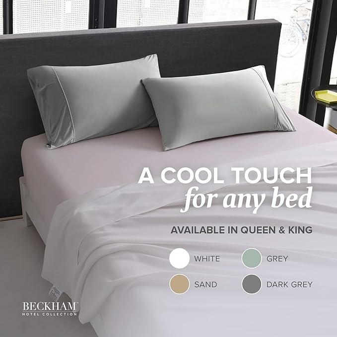 Beckham Hotel Collection Cooling Pillowcases for Hot Sleepers, King Size Set of 2, Cool Bedding, Envelope Closure, Silky Soft, Breathable, Moisture-Wicking, Dark Gray