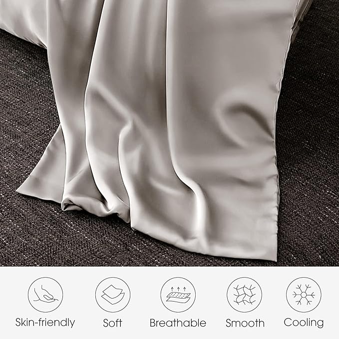 100% Silk Pillow Cases 2 Pack King Size Mulberry Silk Pillowcase for Hair and Skin Set of 2 Highest Grade 6A Silk Soft Breathable Cooling with Hidden Zipper, Grey