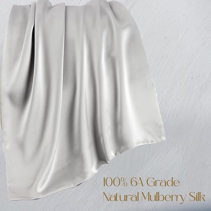 ZIMASILK 100% Pure Mulberry Silk Pillowcase for Hair and Skin Health,Soft and Smooth,Both Sides Premium Grade 6A Silk,600 Thread Count,with Hidden Zipper,1pc (Queen 20''x30'',Light Grey)