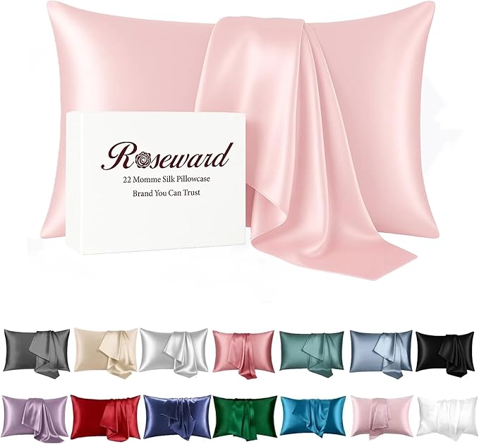 Pink Silk Pillowcase - Certified 22 Momme Organic Mulberry Silk, Silky Pillow Cases for Beauty Sleep, Anti-Wrinkle, Girly Gifts for Women, Premium Self Care Item, 1 Pc 20"x36" (King, Pink)
