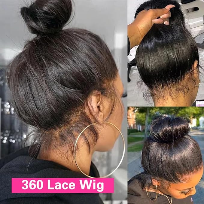 sdamey 360 Lace Front Wigs Human Hair 360 Full Lace Frontal Wigs Pre Plucked with Baby Hair Brazilian Virgin Hair Straight Human Hair 360 HD Lace Front Wigs (28 Inch)